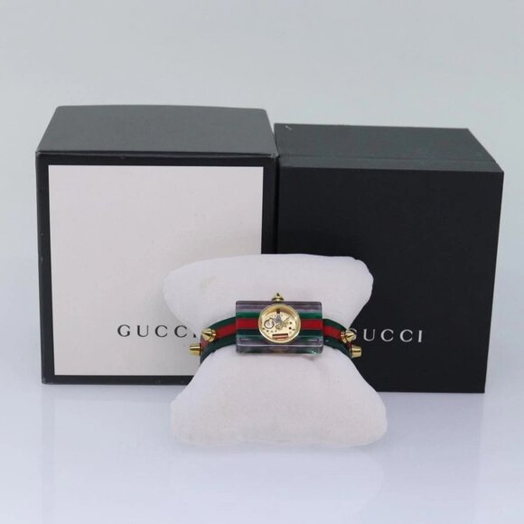 GUCCI Skeleton Web Sherry Line Watches plastic Red Green Auth ki4839 - Picture 12 of 13